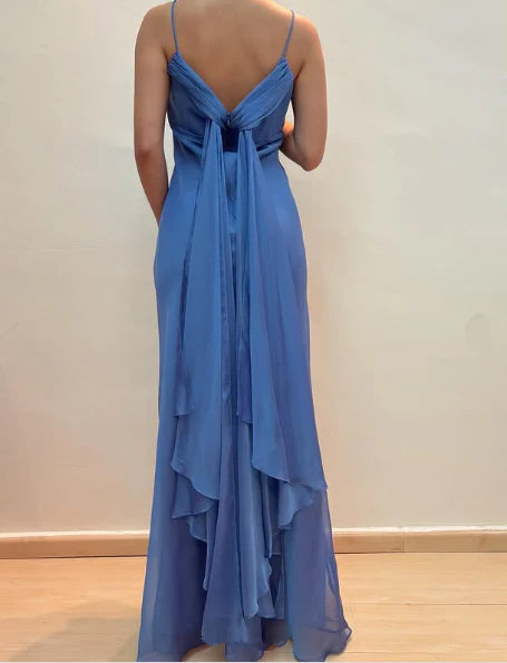 Elegant Sheath Spaghetti Straps Sleeveless Backless Floor Length Prom Dress