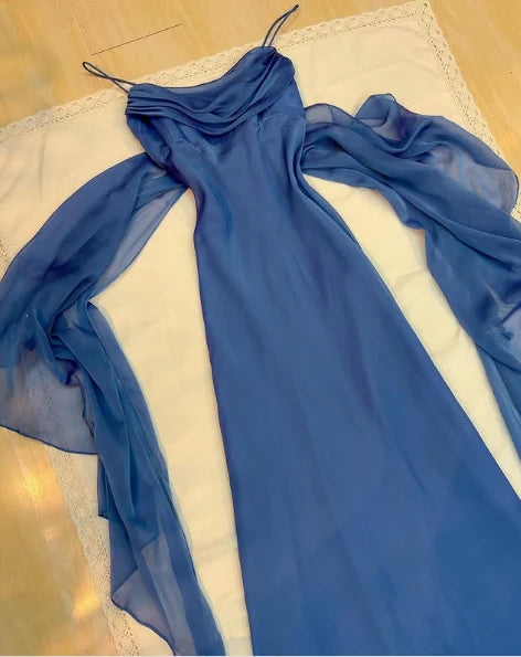 Elegant Sheath Spaghetti Straps Sleeveless Backless Floor Length Prom Dress