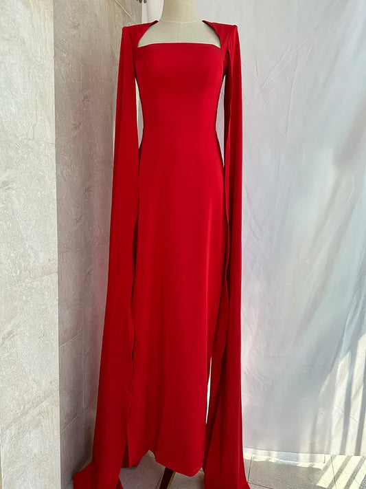 Elegant Square Neck Party Evening Dresses Casual Strapless Red Banquet Maxi Wedding Dresses for Female