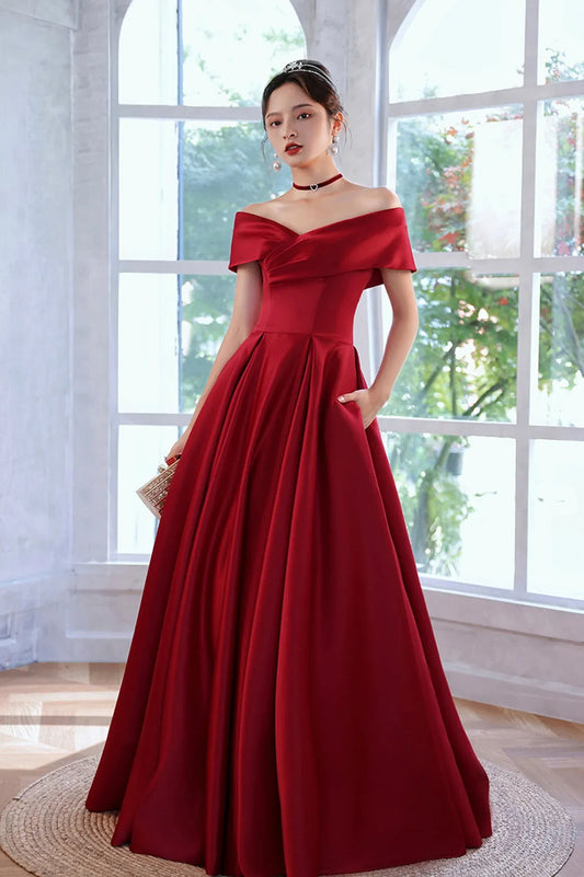 Elegant A-Line V Neck Cap Sleeve Lace Up Floor-Length Prom Dress