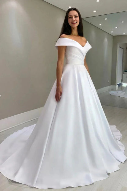 Elegant A Line Off the Shoulder Wedding Party Dress