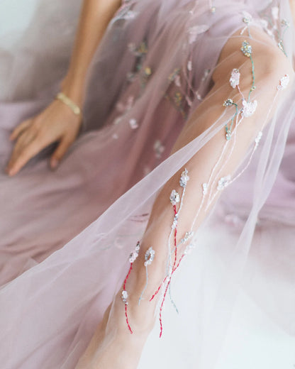 Xuewuba Prom Shop Dresses Pale Blush Boho Wedding Dress / Purple Bridal Gown / Colorful Floral Gown / A Line Silk Fairy Wedding Dress / Embroidered Bridal Gown Formal Women's Dresses