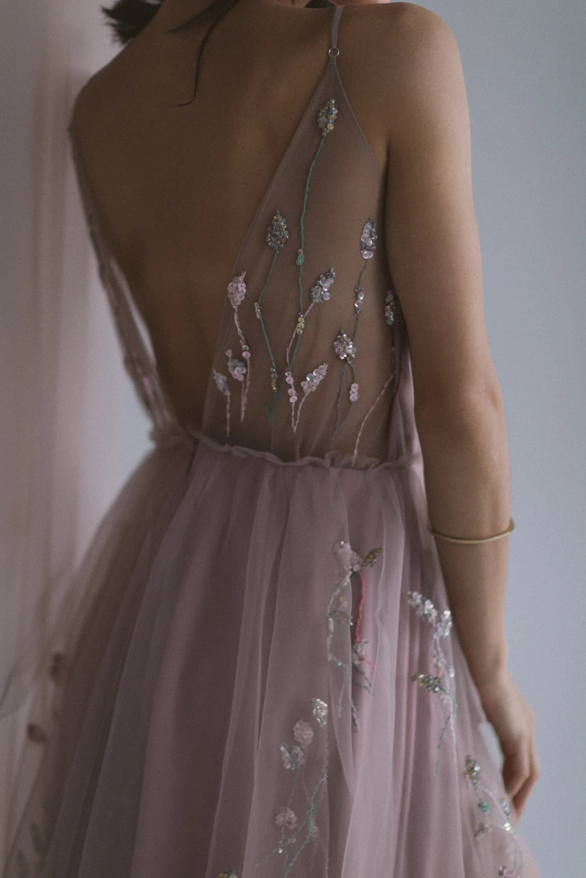 Xuewuba Prom Shop Dresses Pale Blush Boho Wedding Dress / Purple Bridal Gown / Colorful Floral Gown / A Line Silk Fairy Wedding Dress / Embroidered Bridal Gown Formal Women's Dresses