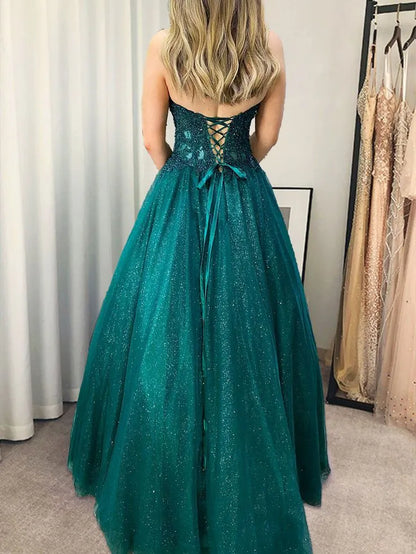 Enchanting Ball Gown Sweetheart Beaded Teal Floor Prom Dress Custom