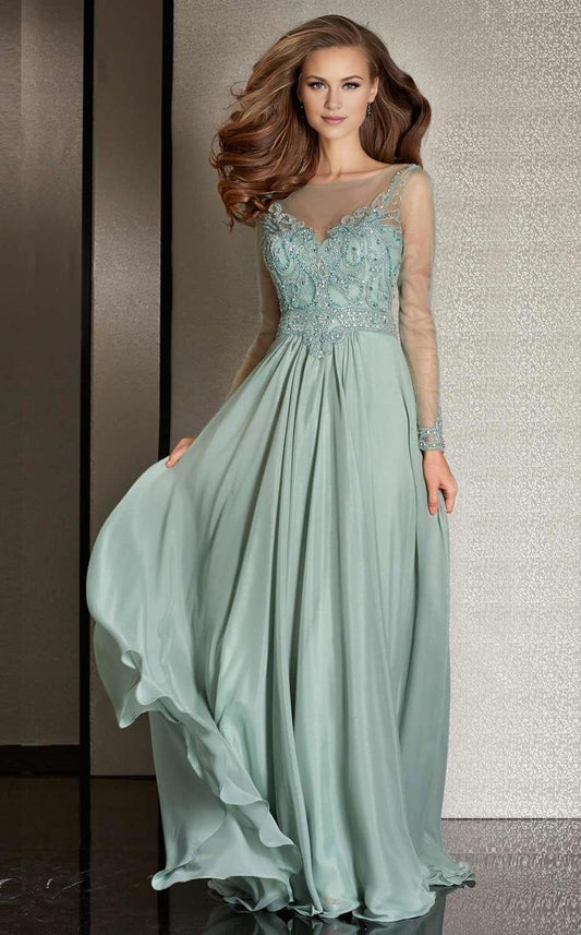 Evening Dresses For Women/ A-line Sheer Long Sleeves Sweetheart Bateau Back Zipper Mother of the Bride Dress Evening Dresses