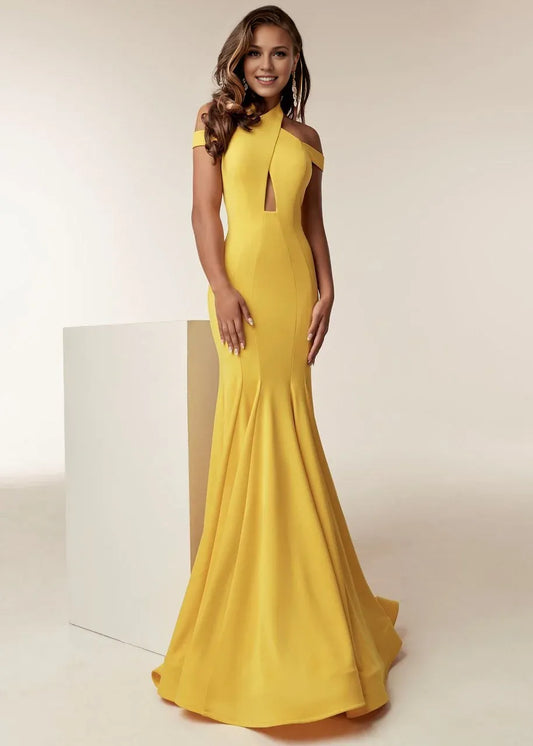 Evening Dresses For Women/ Open Back Crisscrossed Bodice High Neck Mermaid Gown With Sweep Train Evening Dresses