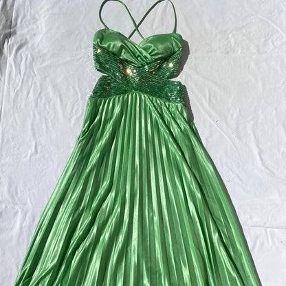 Exquisite A-Line V Neck Sleeveless Satin Floor-Length Prom Dress