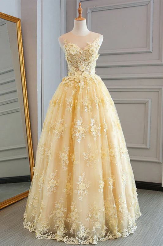 Fashion A-Line Sheer Neck Sleeveless Zipper Up Floor Length Prom Dress