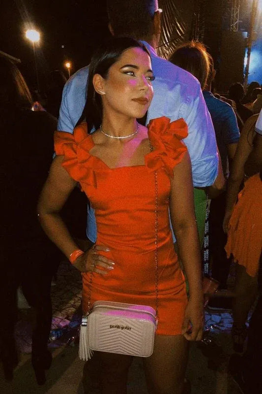 Fashion Slim Square Neck Sleeveless Ruffle Satin Short Mini Homecoming Dress