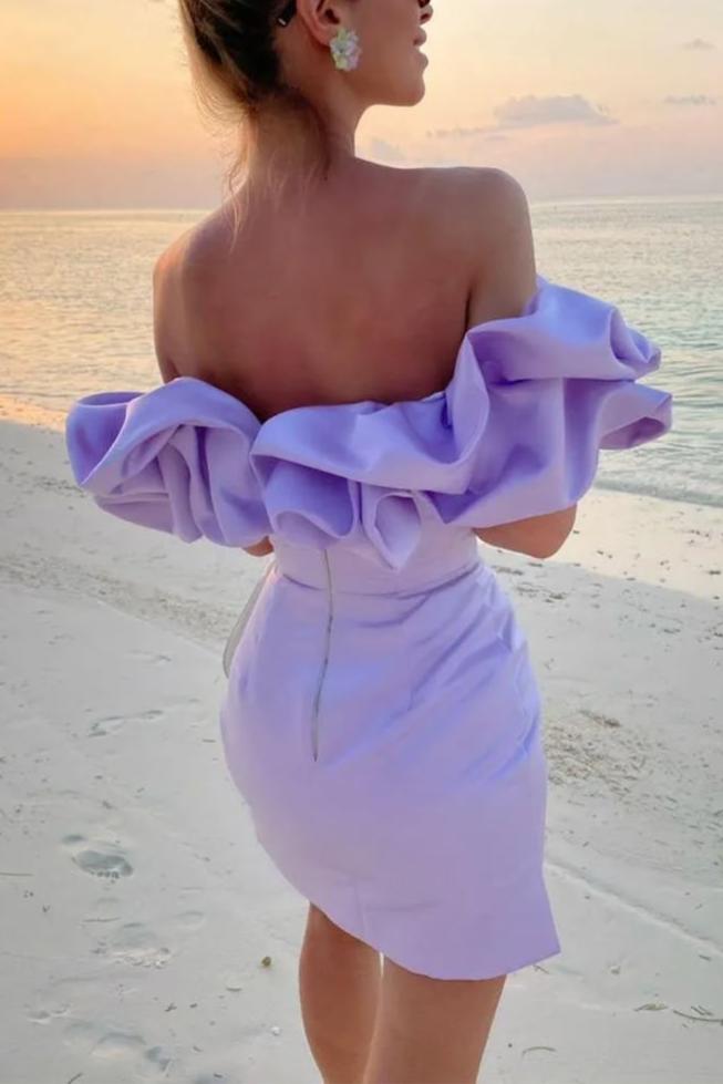 Xuewuba Formal Wear Dresses Fleurette Satin Ruffle Strapless Mini Dress Prom Clothing