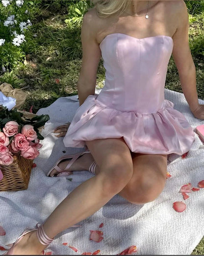 Formal Dresses Pink Strapless Short Prom Dress A-line Sleeveless Cute Homecoming Dress/ Prom Dresses Store