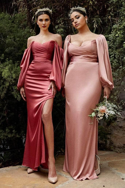 Formal Emerald Dresses Any Special Occasion Satin Billowy Sleeve Floor-Length With Side Slit Prom Dress Plus Size Dress Formal / Formal Wear Dresses
