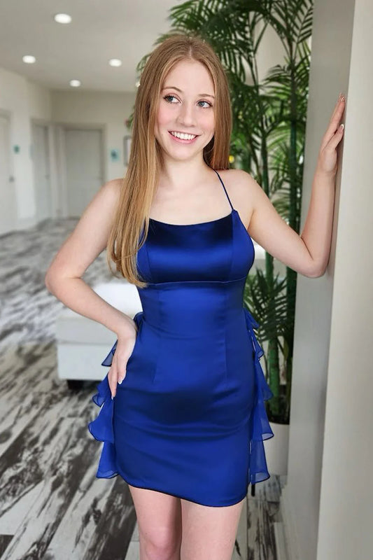 Formal Wear Dresses/Bodycon Scoop Neck Royal Blue Ruffle Tight Short Homecoming Dress/Evening Dresses For Women
