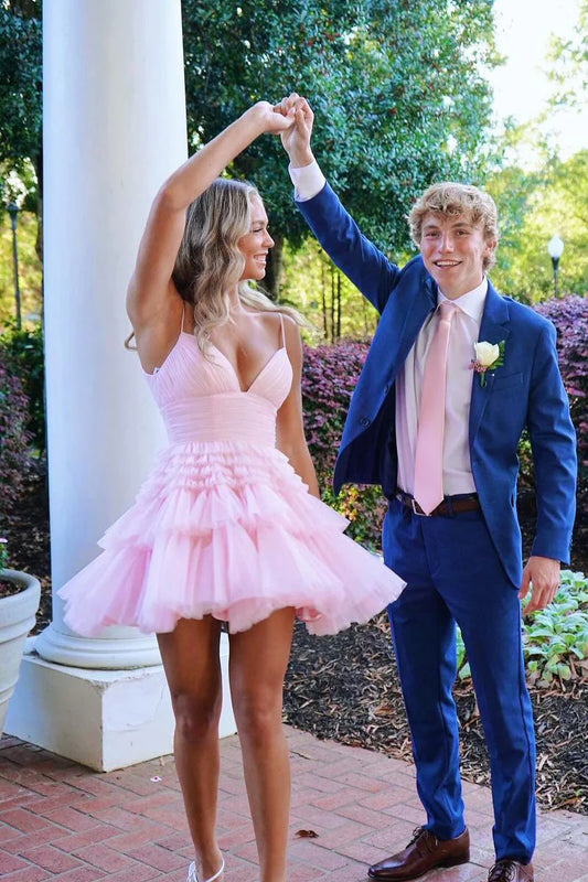 Formal Wear Dresses/Cute A-Line Pink Tiered Tulle Short Homecoming Dresses/Prom Dress Stores