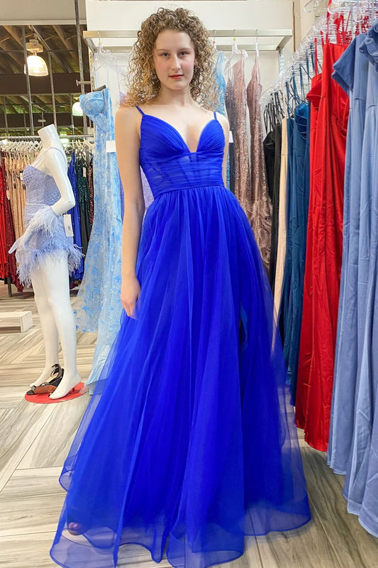 Formal Wear Dresses/Dusty Sage Tulle Plunging V Straps Long Prom Dress
