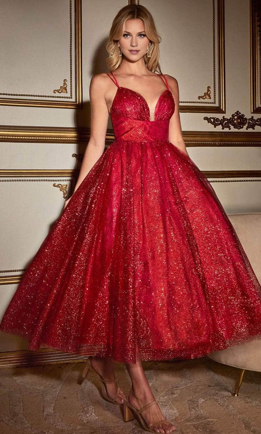 Formal Wear Dresses/Red Spaghetti Straps Open Bac Sleeveless Glitter Prom Dress