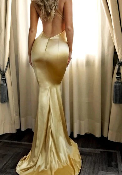 Formal Wear Dresses/Satin Floor-length Sweep Train Trumpet Sleeveless Casual Evening Dress Prom Dress