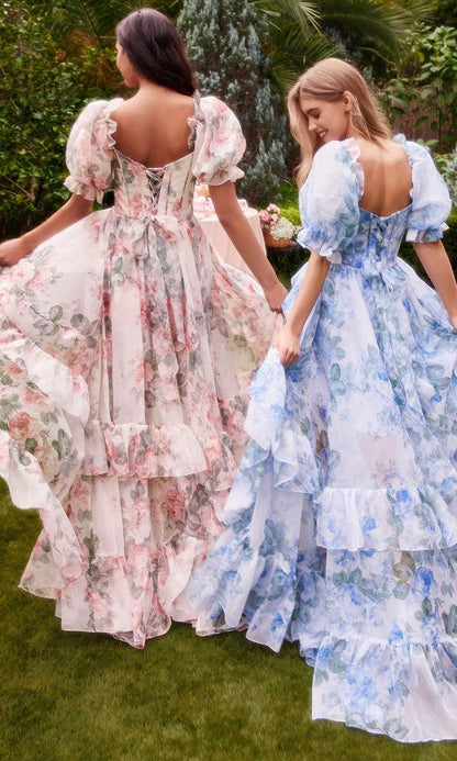 Formal Women's Dresses A-line/princess Sweetheart Hight Low Hem Puff Sleeve Floral Gown Ruffle Prom Dress Prom Dress Shops