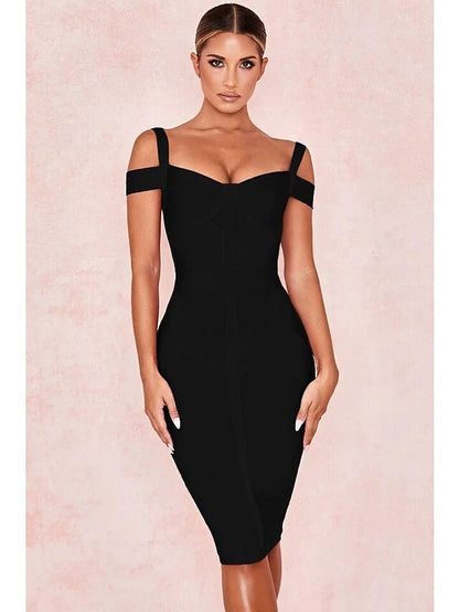 Cocktail Party Valentine's Day Dress Off Shoulder Sleeveless Knee Length Spandex with Sleek