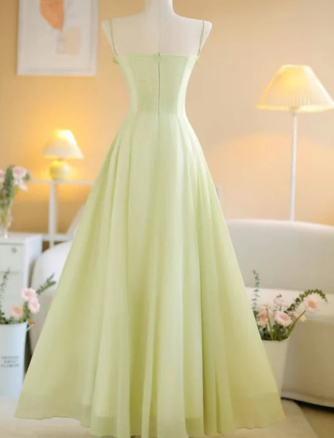 Gentle A Line Spaghetti Strap Sleeveless Zipper Up Floor-Length Prom Dresses