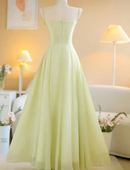 Gentle A Line Spaghetti Strap Sleeveless Zipper Up Floor-Length Prom Dresses