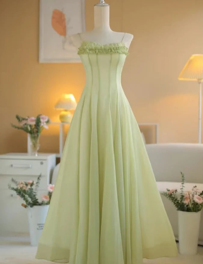 Gentle A Line Spaghetti Strap Sleeveless Zipper Up Floor-Length Prom Dresses