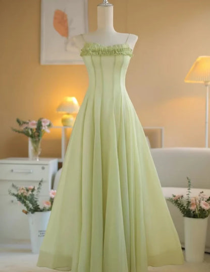 Gentle A Line Spaghetti Strap Sleeveless Zipper Up Floor-Length Prom Dresses