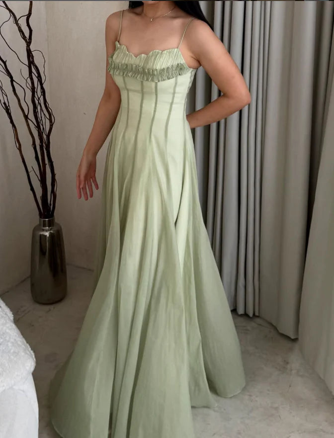 Gentle A Line Spaghetti Strap Sleeveless Zipper Up Floor-Length Prom Dresses