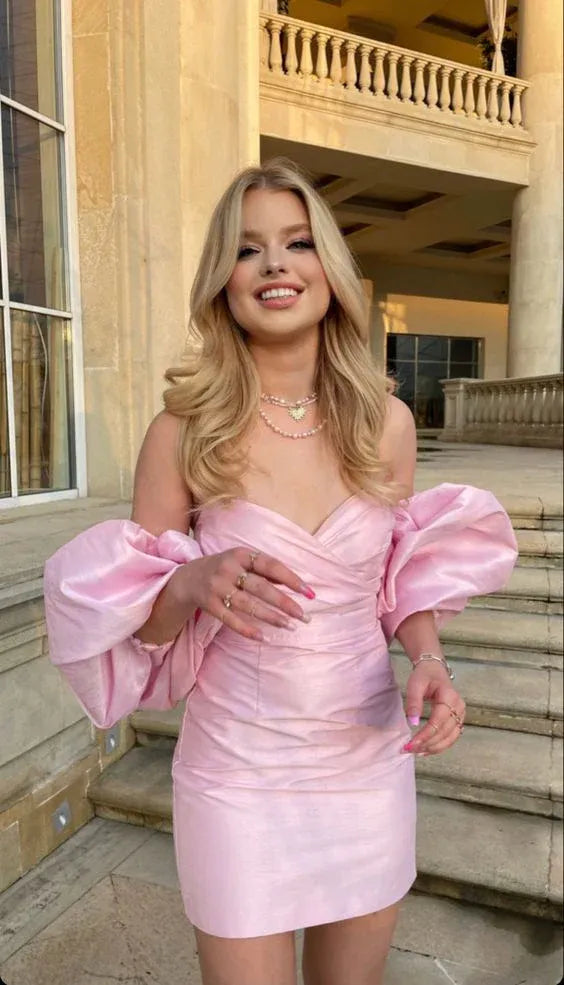 Glamorous Bodycon Sweetheart Puff Sleeve Mini Party Dress Homecoming Dress