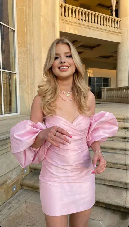Glamorous Bodycon Sweetheart Puff Sleeve Mini Party Dress Homecoming Dress
