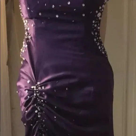 Glamorous Mermaid One Shoulder Beaded Ruched Purple Train Prom Dress