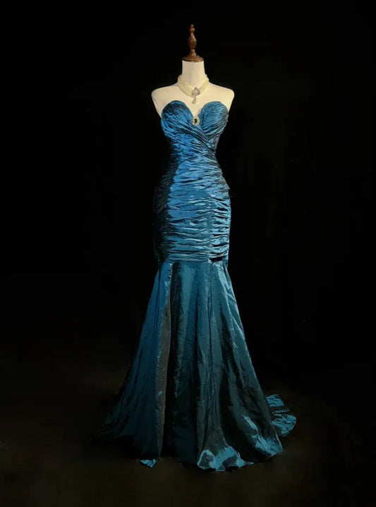 Glamorous Mermaid Sweetheart Ruched Teal Evening Dress For Ladies Hot Sale