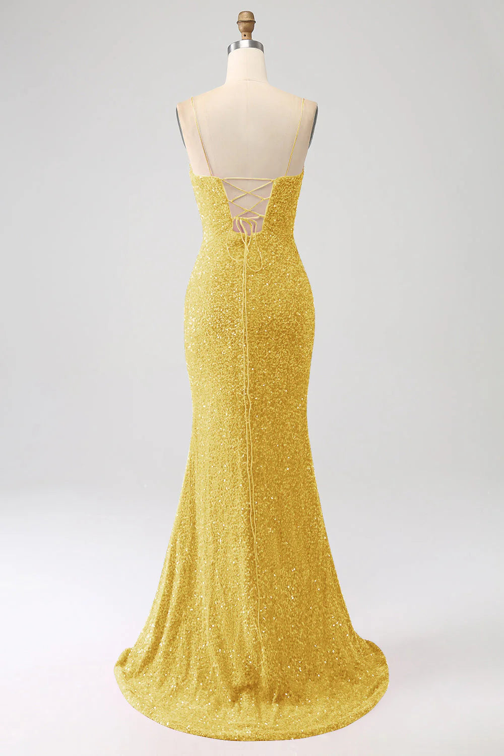 Sequins Mermaid Spaghetti Straps V-Neck Long Prom Dress