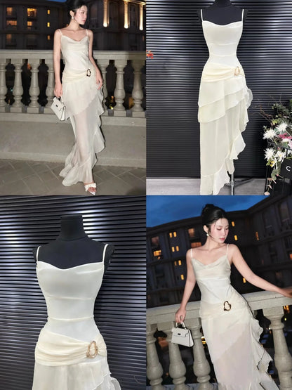 Gorgeous Fitted Spaghetti Straps Sleeveless Backless Asymmetrical Solid Color Prom Dress