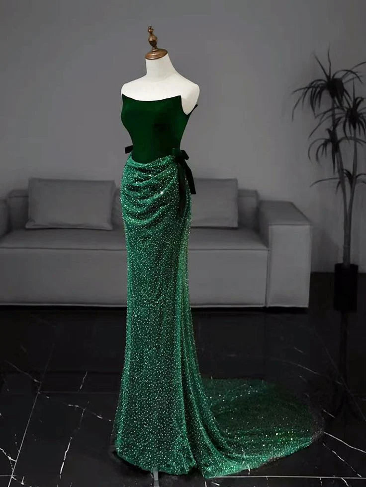 Xuewuba Dress Mermaid Sequin Long Prom Dress Long Green Formal Dress Formal Women's Dresses