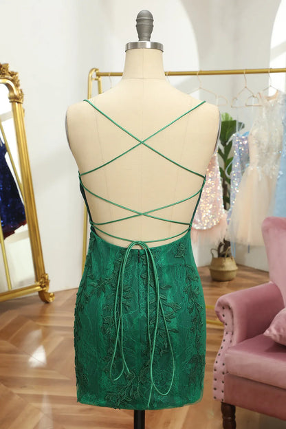 Xuewuba Formal Wear Dresses Spaghetti Straps Green Lace Tight Homecoming Dress Prom Dress In Store