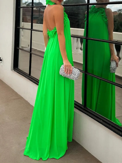 Formal Women's Dresses A-Line/Princess High Neck Sleeveless Floor-Length Pure Color Prom Evening Dresses Prom Dresses Stores