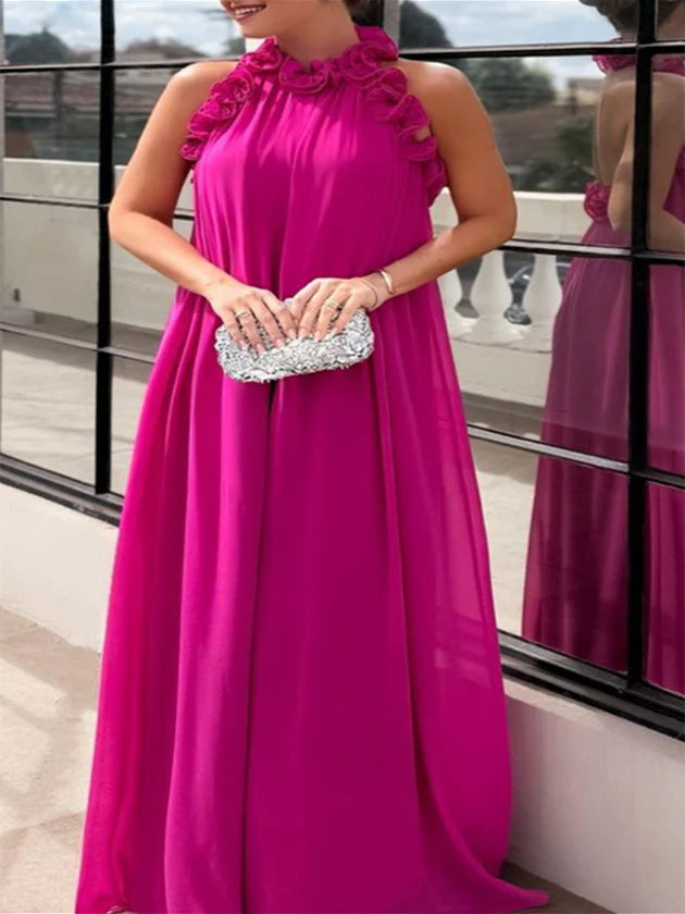 Formal Women's Dresses A-Line/Princess High Neck Sleeveless Floor-Length Pure Color Prom Evening Dresses Prom Dresses Stores