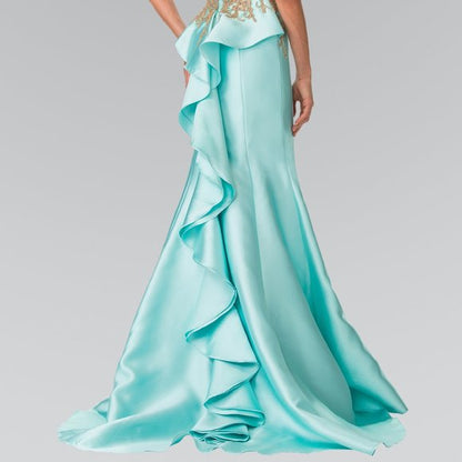 High Neck Sleeveless Mermaid Prom Dress Backless Ruffle Floor Length With Applique