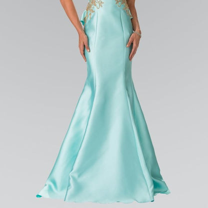 High Neck Sleeveless Mermaid Prom Dress Backless Ruffle Floor Length With Applique