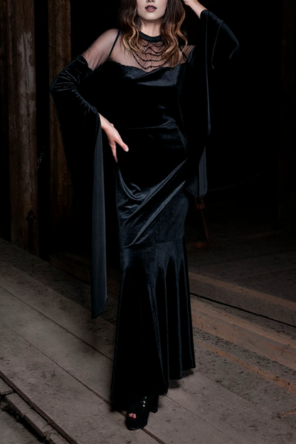 High Quality Fabric Dress Black Velvet Maxi Dress Evening Elegant Long Sleeves Prom Dress