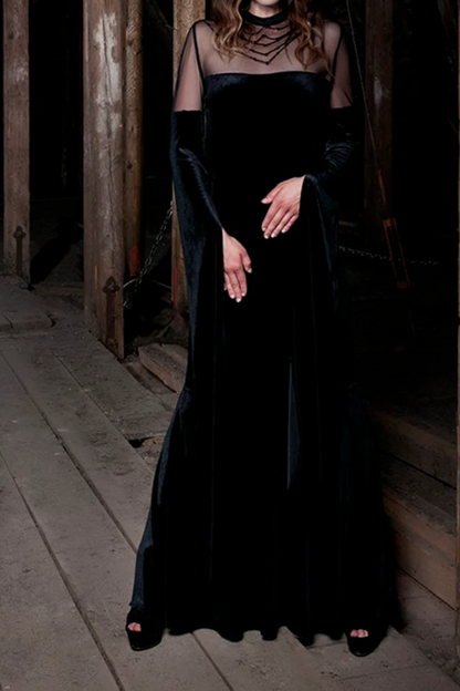 High Quality Fabric Dress Black Velvet Maxi Dress Evening Elegant Long Sleeves Prom Dress
