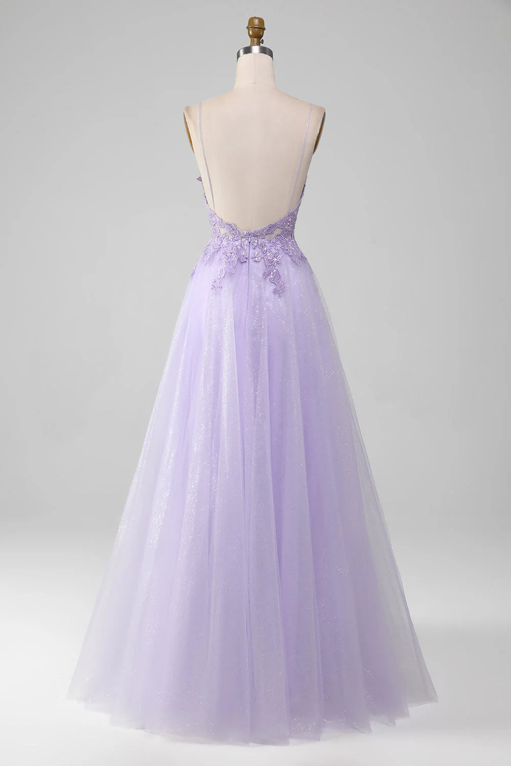 Light Purple Sparkly A-Line Spaghetti Straps Long Prom Dress With Beading