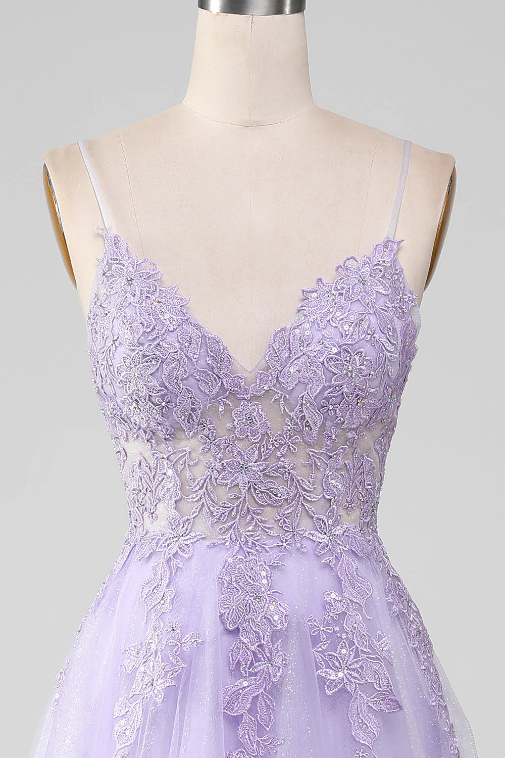 Light Purple Sparkly A-Line Spaghetti Straps Long Prom Dress With Beading