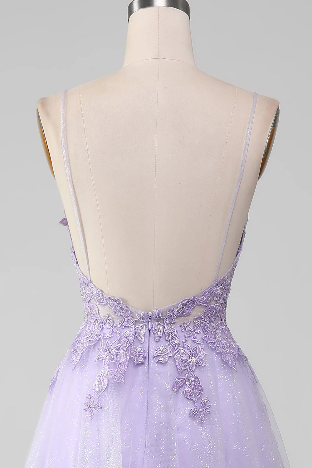 Light Purple Sparkly A-Line Spaghetti Straps Long Prom Dress With Beading