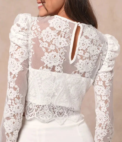 Xuewuba Wedding Dresses Heavenly Promise White Sheer Lace Two-Piece Maxi Dress Formal Women's Dresses