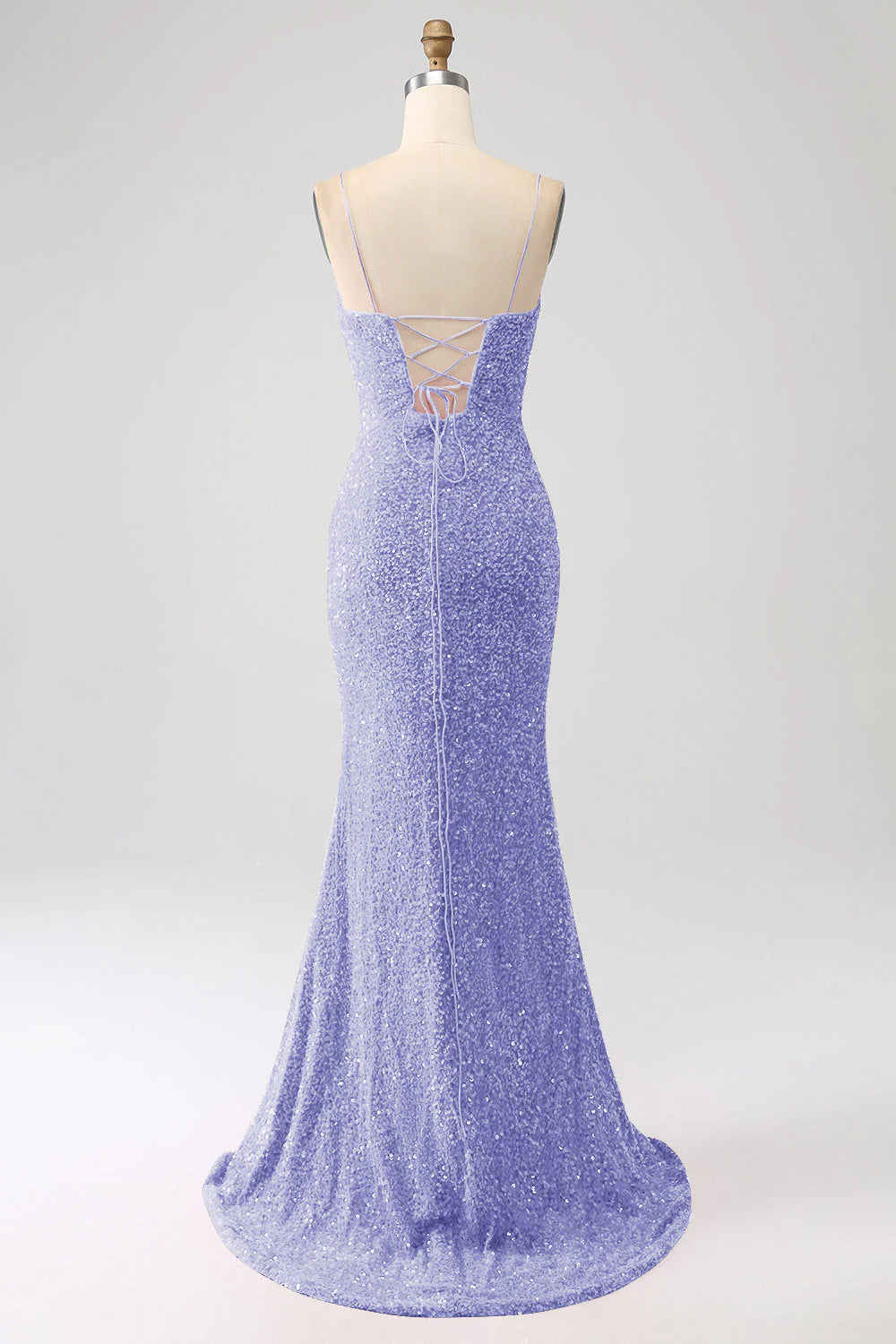 Sequins Mermaid Spaghetti Straps V-Neck Long Prom Dress