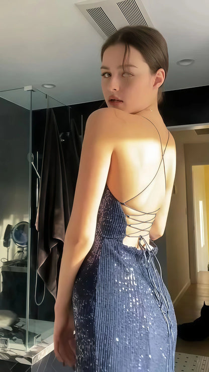 Luxury Mermaid V-Neck Sleeveless Cross Back Sweep/Brush Train Prom Dress