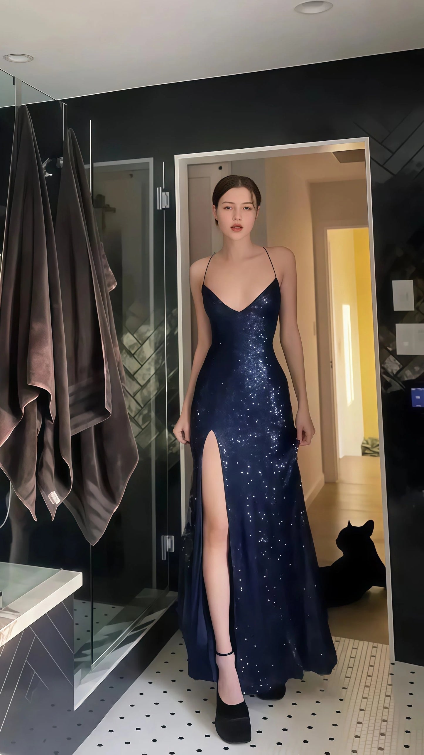 Luxury Mermaid V-Neck Sleeveless Cross Back Sweep/Brush Train Prom Dress