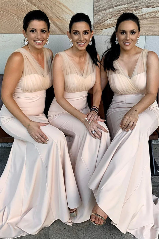 Mermaid V-Neck Nude Bridesmaid Dress/Dress Plus Size Formal